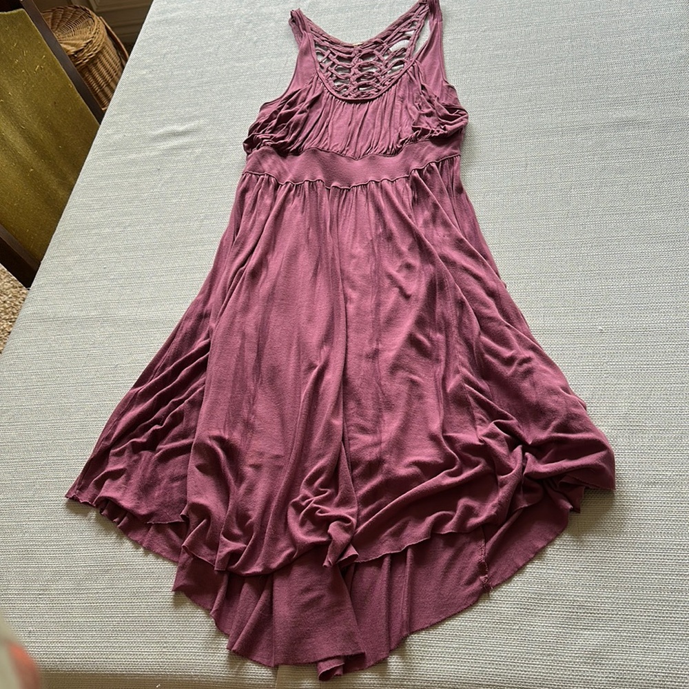 Free People midi high low dress size S EUC plum/purple tie dye w/ crotchet back